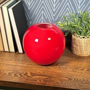 Red Blow Glass Globe Vase with White Interior Handcrafted Art Glass Home Decor